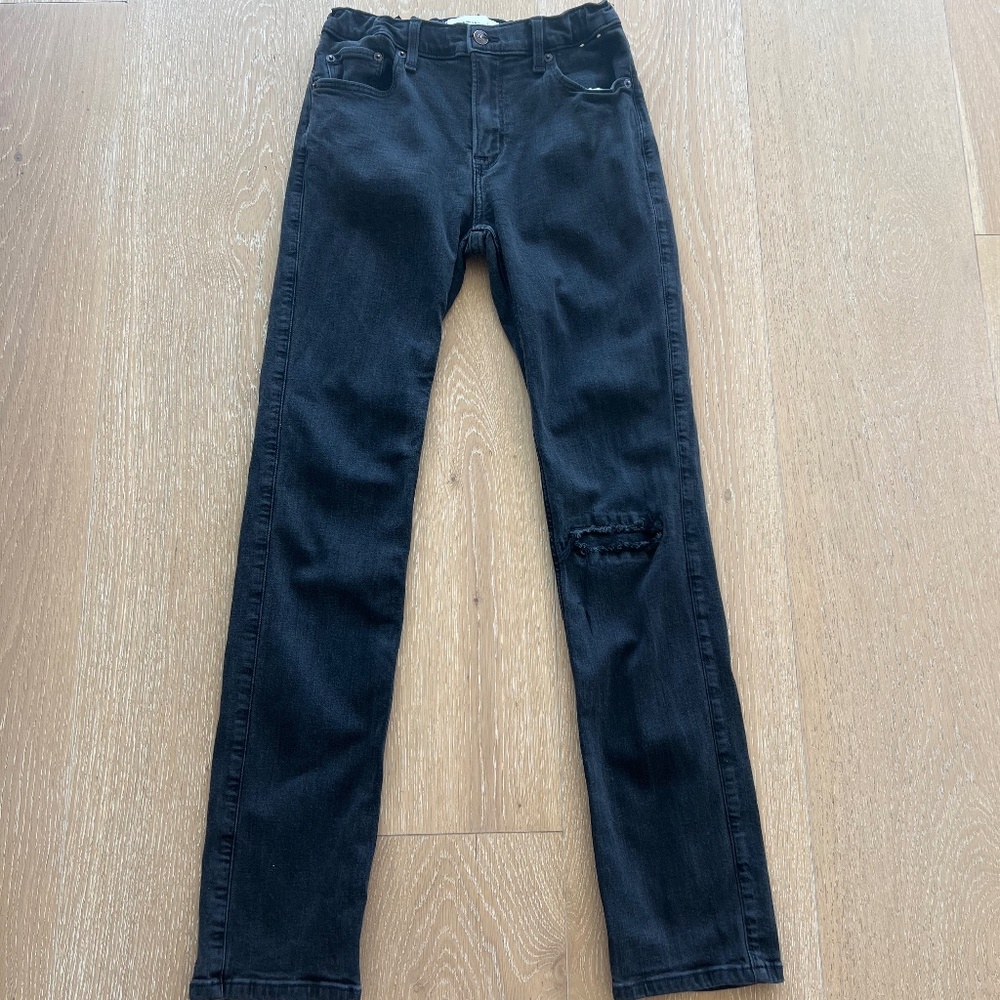 Abercrombie Kids Straight Long Leg Black Wash Jeans Ripped Knee Size 16